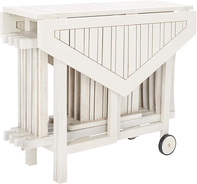 SAFAVIEH Outdoor Collection Kerman White Acacia Wood Hexagon Table & 4 Chair Foldable Set (Fully Assembled)