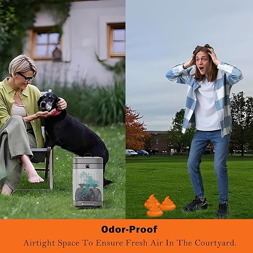 Dog Poop Trash Can Outside, 5L/1.3Gal Metal Dog Waste Trash Can with Lid, Foot Pedal, Pet Waste Container with 40 Bags, Poop Bucket with Lid Soft Close for Pet, Grey
