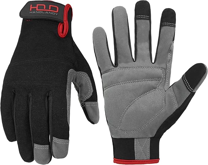 HANDLANDY Work Gloves for Men & Women, Utility Mechanic Working Gloves Touch Screen, Flexible Yard Work Gloves
