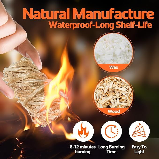 150 PCS Fire Starters for Campfires Grill BBQ Camping Fireplace Fire Pit, Quick Light Wood Charcoal Fire Starter, Waterproof-Natural Fire Starters Camping fire Starter Charcoal Starters