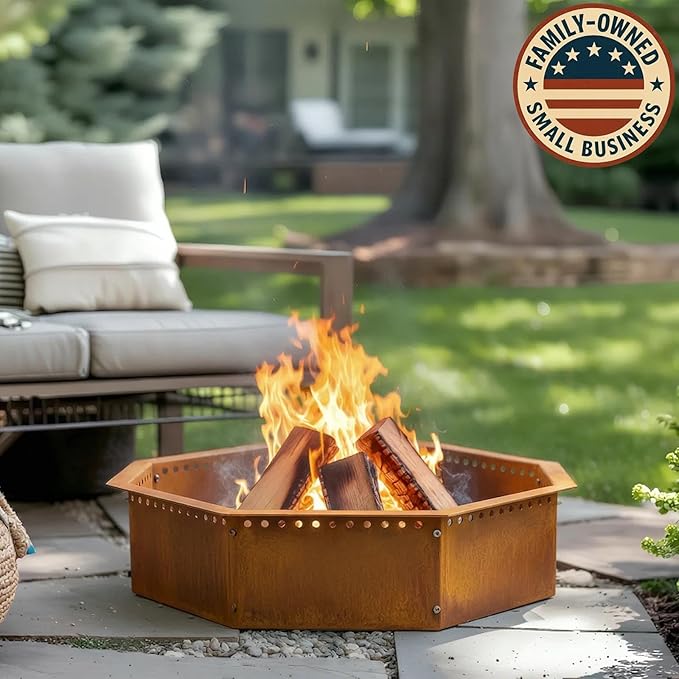 Heavy Duty Smokeless Fire Ring – 40 inch Outer/36 inch Inner Large Detachable & Portable Corten Steel Fire Pit Ring for Outdoor Camping & Bonfires – DECOROCA
