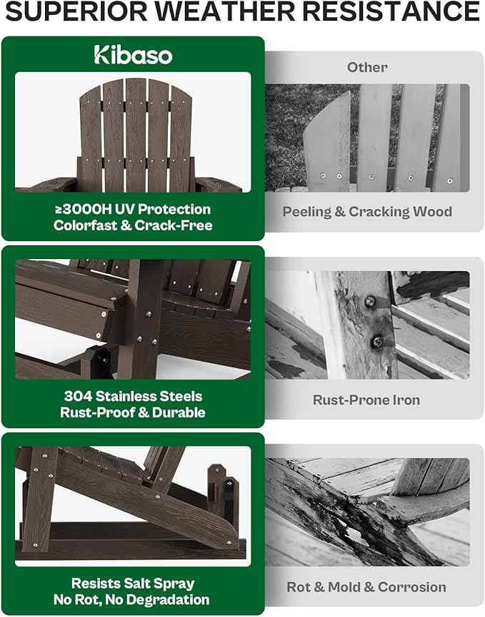 3-Position Adjustable Adirondack Chair with Cup Holder, HDPE All-Weather Outdoor Glider Chair, Wood-Grain Fire Pit Chairs for Pool, Yard, Deck (Coffee Brown)