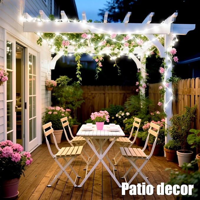 Solar Fairy Lights 33Ft 100 LED Rope Lights for Outside 8 Modes White Fairy Light Solar Outdoor for Patio Fence Party Garden Yard Home Holiday Tree Decoration.
