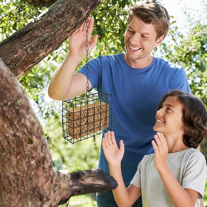 2Pcs Outdoor Suet Cage Bird Feeder, Suets Hanging Bird Feeder fo Attracting Birds, Single Suet Cake Capacity, Fruit Holder Style for Garden Yard Outside Hanging