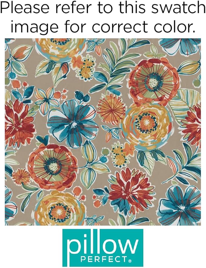 Pillow Perfect Bright Floral Indoor/Outdoor 1 Piece Split Back Chair Cushion Set With Ties, 1 Count, 40.5" x 21", Tan/Blue Colsen