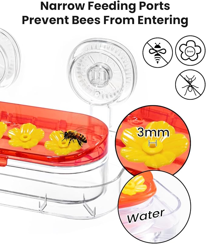 Redboat Window Hummingbird Feeder, Strong Suction Cup Hummingbird Feeder with 4 Feeding Ports, Easy to Clean and Refill Plastic Humming Bird Feeder,Gifts,1 Pack,10oz