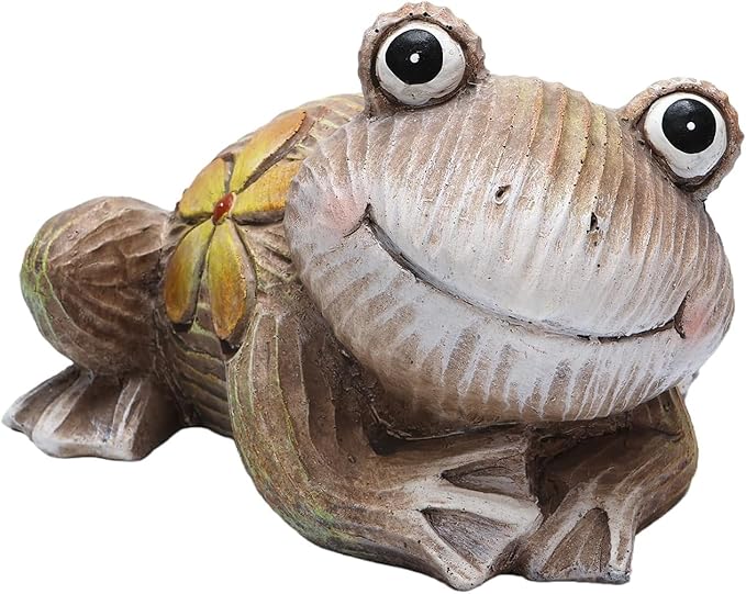Artpaul Frog Statue for Garden Decor - Smiling Frog Sculpture with Yellow Flower Accents, Handcrafted Outdoor Cute Frog Gift & Lawn Decor
