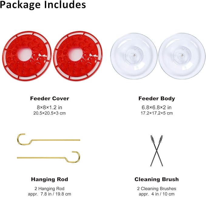 Hummingbird Feeders for Outdoors Hanging [Set of 2] 10 oz Wild Bird Feeder with 25 Feeding Ports, Built-in Ant Moat, Leak-Proof, Easy to Clean with Cleaning Brush