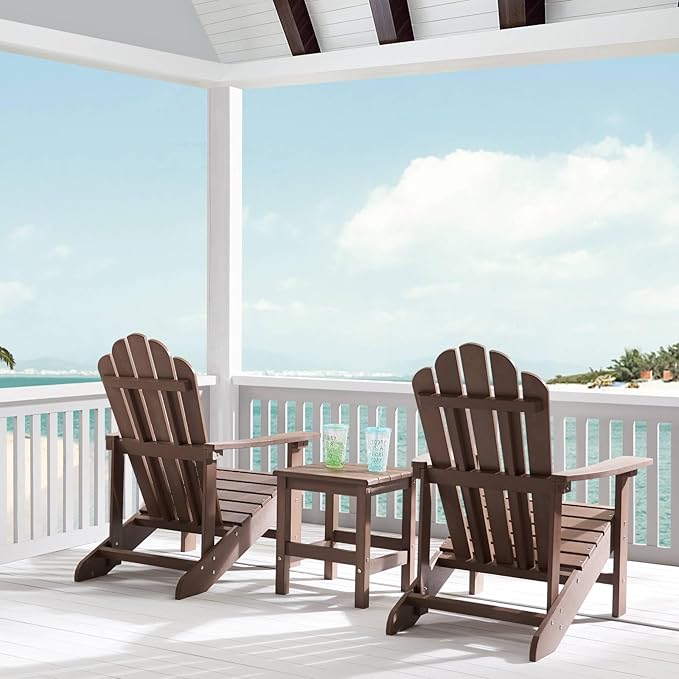 Psilvam Classic Adirondack Chair, Standard-Sized Poly Lumber Fire Pit Chair, 350Lbs Support Weather Resistant Patio Chairs for Garden, Party, Beach(Brown)