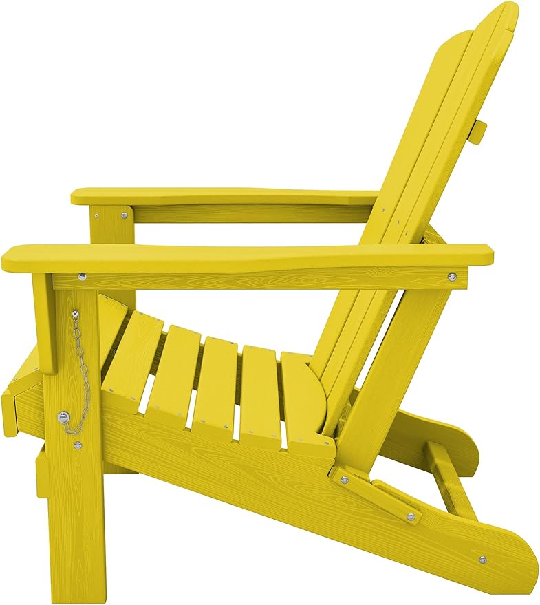 KINGYES Folding Adirondack Chair Set of 4, HDPE All-Weather Folding Adirondack Chair, Yellow