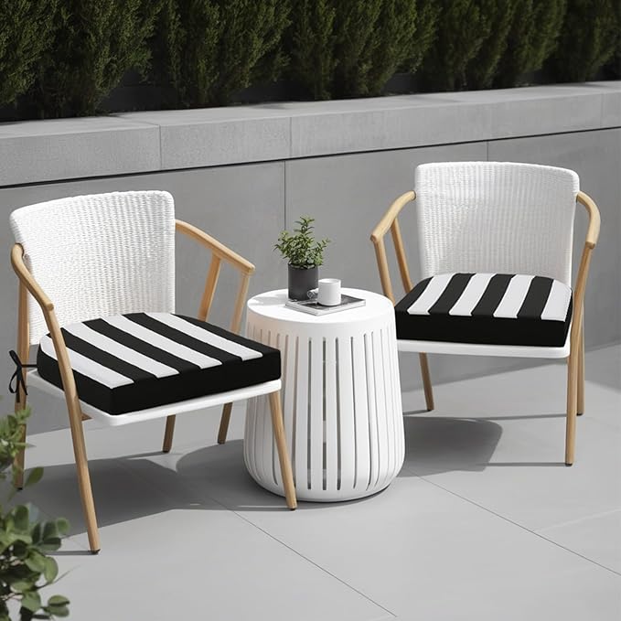 idee-home Outdoor Chair Cushions Set of 2, Thick 19" x 19" x 2" Outdoor Seat Cushions Patio Furniture Waterproof with Ties, Dining Pads