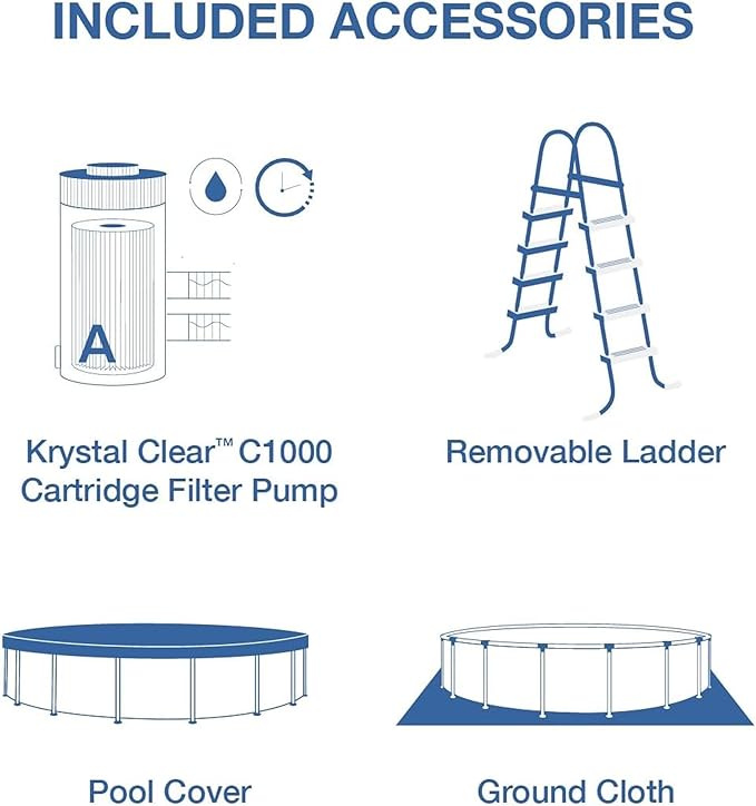 INTEX 28241EP 15Ft X 48In Metal Frame Above Ground Swimming Pool Set, Includes 1000 GPH Cartridge Filter Pump, Removable Ladder, Pool Cover, Ground Cloth