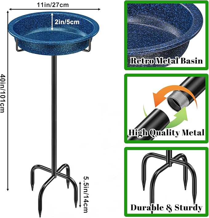 Freestanding Birdbaths Bowl for Outside, Standing Garden Bird Bath Feeder & Bird Bath Bowl, Detachable Decoration Spa Birdfeeder for Outdoor Garden Patio Yard Lawn (Blue)