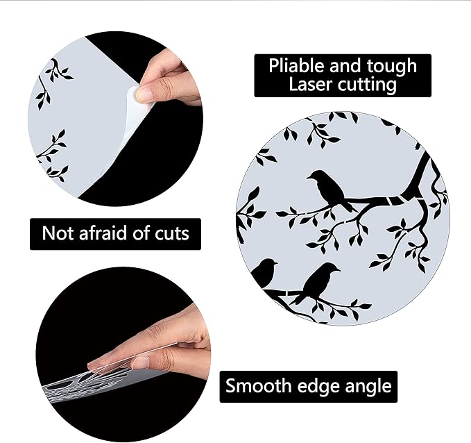 GORGECRAFT Tree Stencil Template Bird Large 11.8x11.8 Inch Reusable Birds on Tree Stencil Leaf Silhouette Sign Home Decor Hummingbird Template for Painting on Wood Wall Scrapbook Card Floor Drawing