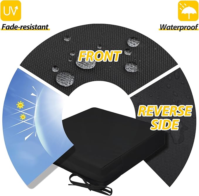 AAAAAcessories Outdoor Seat Cushions for Chairs, Waterproof, Fade-Resistant, 20" x 18" x 3", Patio Furniture Replacement Cushions, Set of 2, Charcoal Black