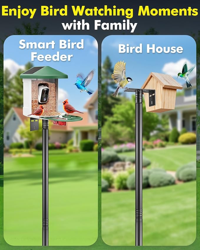 Smart Bird Feeder Pole Stand - 92 Inch Birdhouse Pole Heavy Duty Mounting Kits for Outdoor Metal Adjustable Bird Feeding Station for WildBird Watching Garden - Stable 7-Prong Base