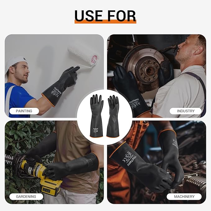 ThxToms Heavy Duty Latex Gloves,Long Rubber Gloves, Chemical Resistant Gloves,Puncture Resistant, Resist Acid,Oil,Alkali, Waterproof for Industrial Cleaning, Medical, Gardening,22", 1 Pair
