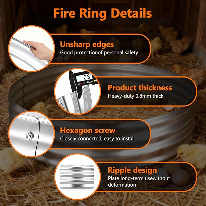 60 Inch Large Round Fire Ring Pit, Outdoor Bonfire Rings for Wood Burning, Galvanized Steel Fire Pit Portable for Backyard, Camping, Patio, Beach (5×5×1 FT, White)