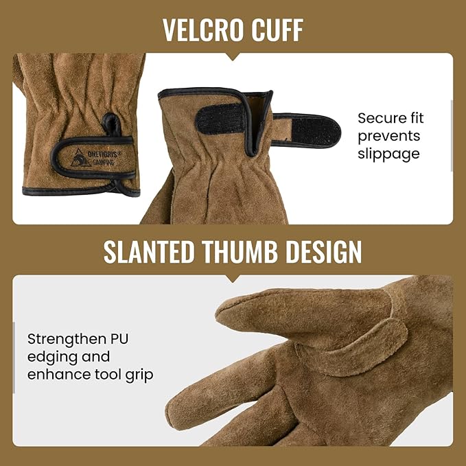ONETIGRIS Welding Gloves,Fireproof Leather Work Gloves for Men/Women - Forge, BBQ, Camping, Wood Stove,Heat-Resistant Cowhide, Comfort Lined