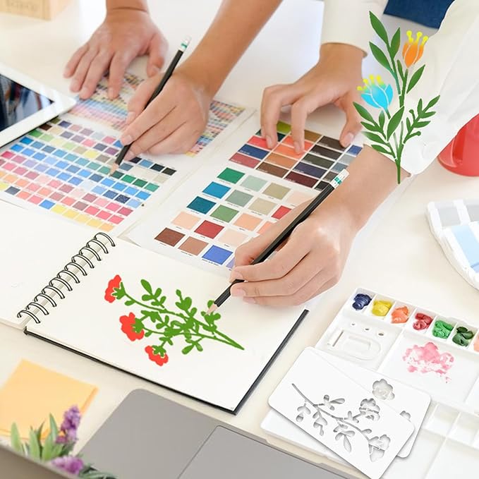 18 Sheet Reusable Flower Stencils for Painting,Stencils for Painting on Wood,Large Floral Stencil Templates with Leaf Vine Designs for DIY Crafts,Home Decor,Furniture Art