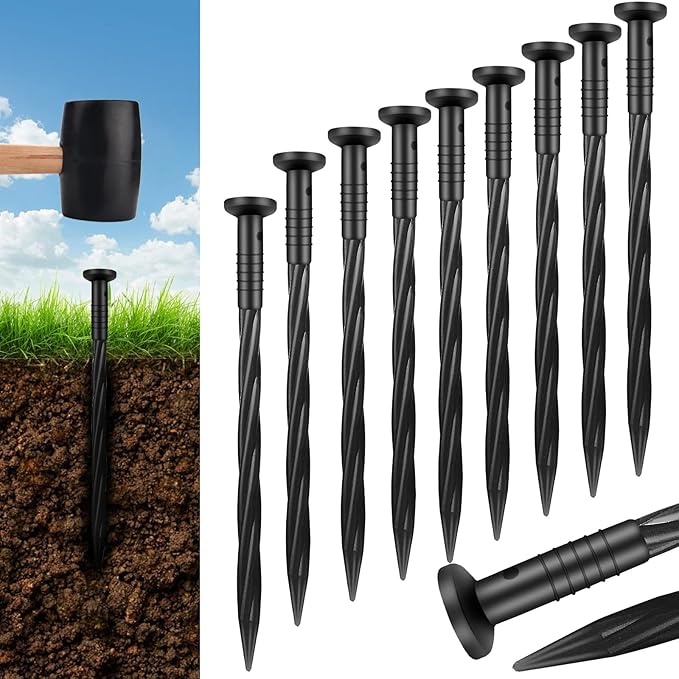 200 Pack 8 Inch Plastic Landscape Edging Anchoring Stakes Garden Lawn Yard Spikes Landscaping Stakes for Paver Edging, Weed Barrier, Tent, Artificial Turf