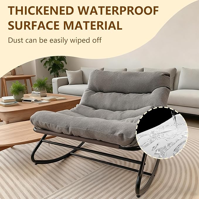 Outdoor Papasan Rocking Chair with Cushion, Oversized Patio Lounge Rocker, Heavy Duty 350 lbs Capacity, Comfortable Indoor & Outdoor Chair for Garden, Lawn, Bedroom, Living Room, Gray