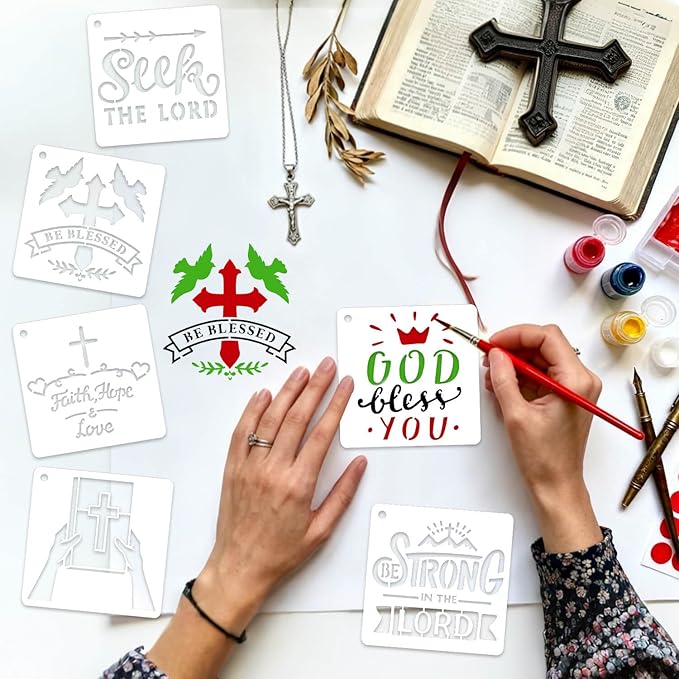 64 Pieces Small Bible Verse Stencils for Painting on Wood, 3 Inch Reusable Christian Stencil for Crafts, Plastic Motivational Quotes Word Template for Wall Rock Sign Canvas Home Decor(Bible)
