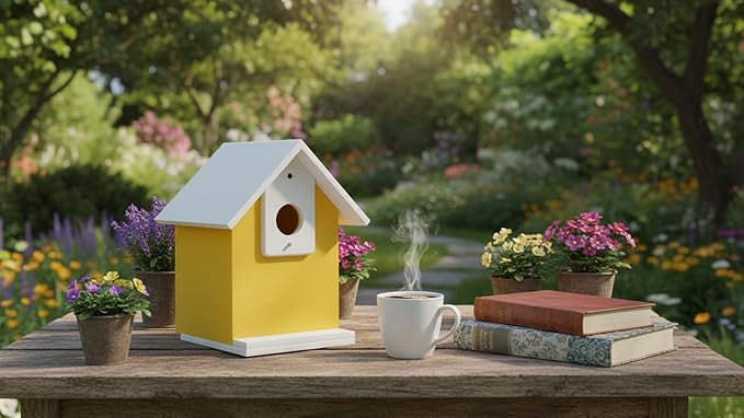 Water Proof Window View Bird House for Outside with 2 Powerful Hooks,Vinyl Birdhouse for Viewing Inside, Multifunctional Entrance For Various Birds 1.25" + 1.5" Hole, 10 Years Performance（Yellow）