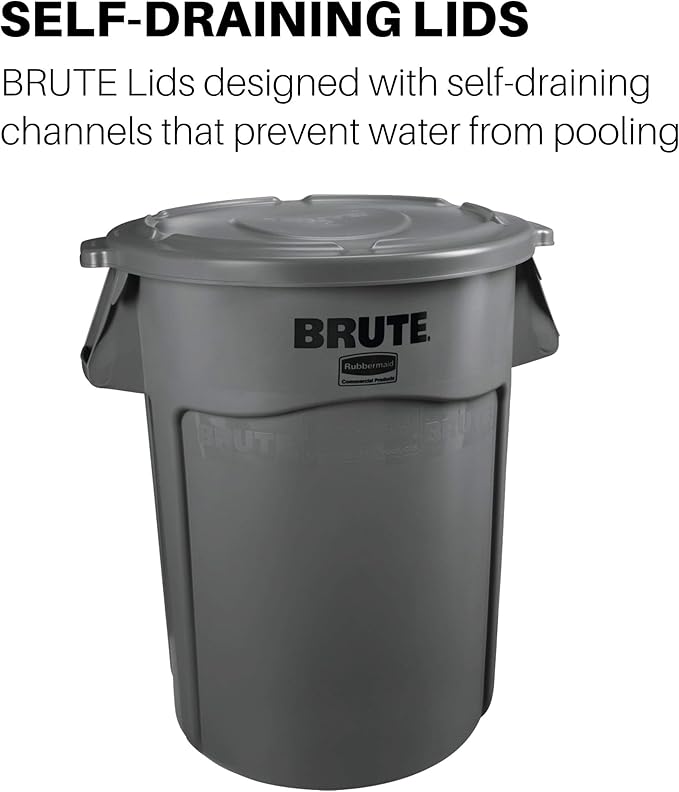 Rubbermaid 263100GY Round Flat Top Lid, for 32-Gallon Round Brute Containers, 22 1/4-Inch, dia., Gray