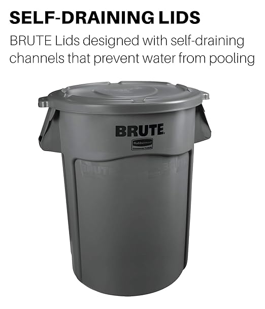 Rubbermaid Commercial Products BRUTE Heavy-Duty Round Trash/Garbage Lid, 20-Gallon, White, Outdoor Waste Container for Home/Garage/Mall/Office/Stadium/Bathroom