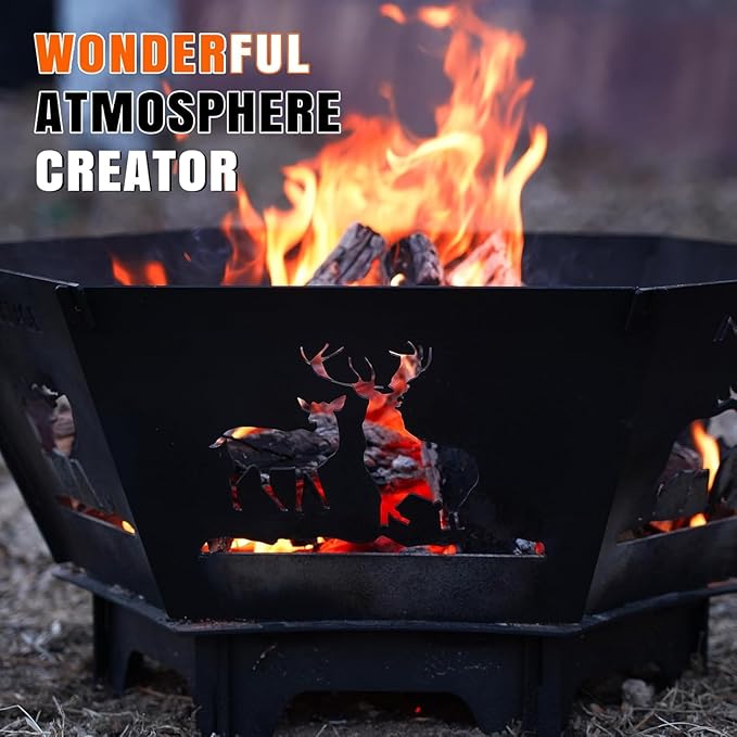 Fire Pit for Camping- 37.8 Inch Collapsible Firepit for Patio Outside Wood Burning Outdoor Indoor BBQ Picnic Foldable Fire Pits Bonfire of Backyard Patio with Portable Tote Bag