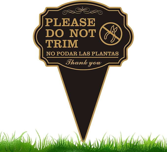 Double Sided Yard Sign, Do Not Trim / NO PODAR LAS PLANTAS Garden Sign for Lawn, 10"x14" Bilingual English and Spanish Warning Sign with Stake, Rust-Free Metal, Weatherproof UV Printed for Outdoor Use (DO NOT TRIM-1PACK)