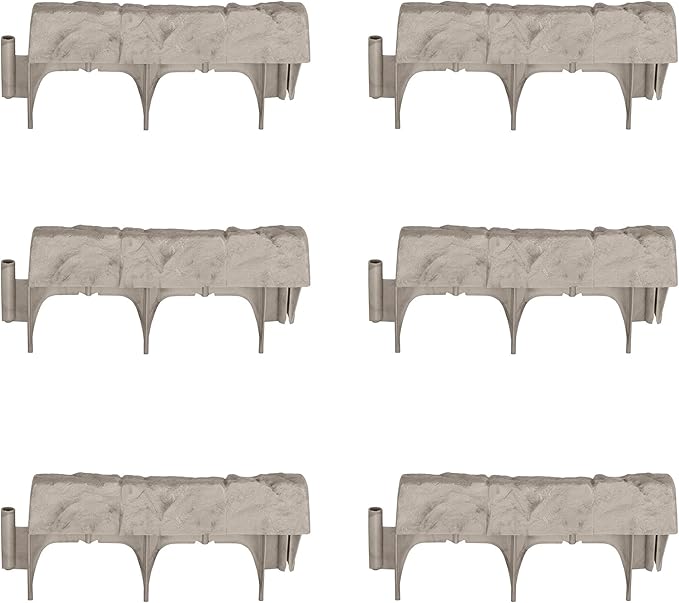 Suncast Interlocking Border Edging - Stone -Like Poly Construction for Garden, Lawn, and Landscape Edging - Water Resistant Border for Containing Trees, Flower Beds and Walkways - Light Taupe, 20