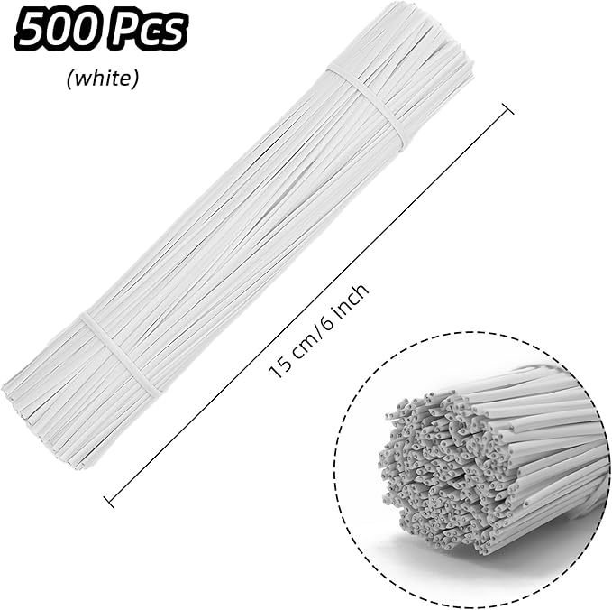 White Plastic Twist Ties Bulk, 6 Inch Reusable Twist Ties Garden Ties for Plants, 500 Pcs Metallic Twist Ties for Bread Bags, Vines and Wrapping Cords, Christmas Decor