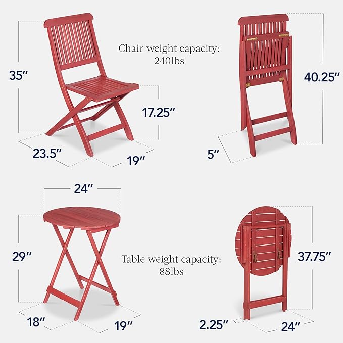 Best Choice Products 3-Piece Acacia Wood Bistro Set, Folding Patio Furniture for Backyard, Balcony, Deck w/ 2 Chairs, Round Coffee Table, Teak Finish - Ruby
