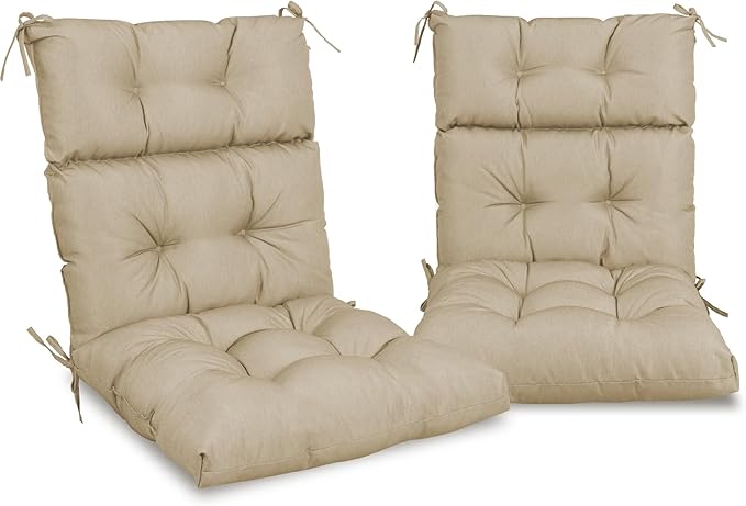 Only choice High Back Adirondack Chair Cushion Set of 2-44”x 22”x 4” Waterproof, Fade-Resistant Outdoor Rocking Chair Cushions for Patio, Garden, Porch (2, Khaki)