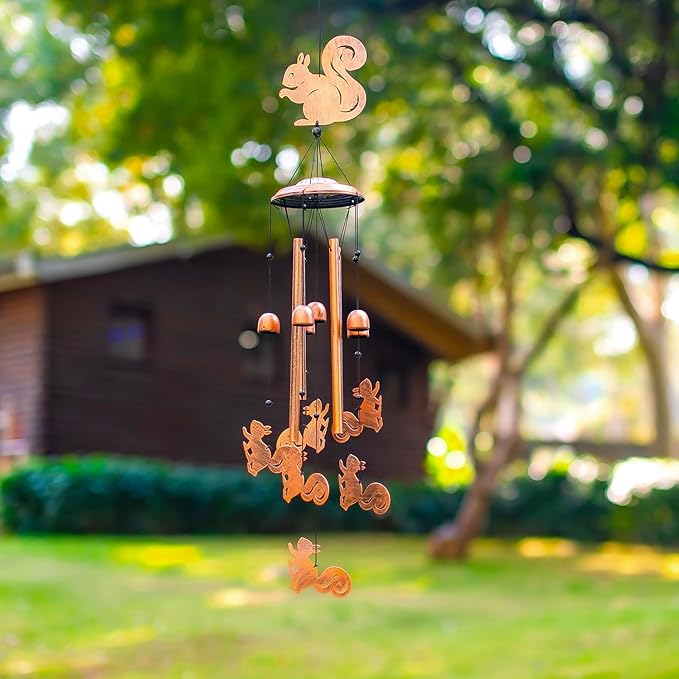 Squirrel Wind Chimes for Outside,Squirrel Gifts for Women Men/Memorial Gift/Sympathy Gift/Birthday Gifts Metal windchimes Outdoors/Indoors,Garden Decor,Patio,Home,Porch,Yard Decorations
