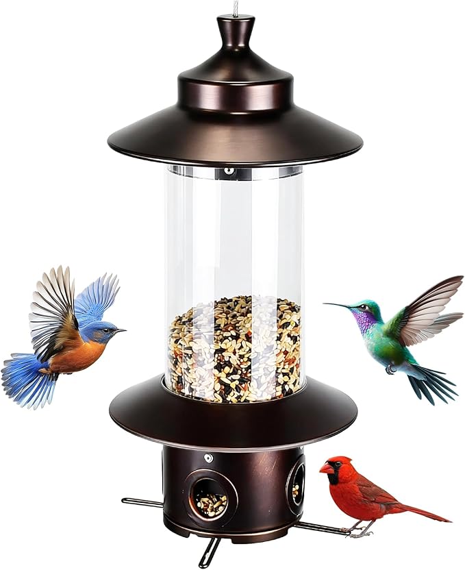 Squirrel Proof Bird Feeders for Outdoor: 4.8LB Large Capacity Hanging Bird Feeder, Weight-Activated Mechanism Wild Bird Feeders, Chew-Proof Metal Birdfeeder for Finch Cardinal Chickadee