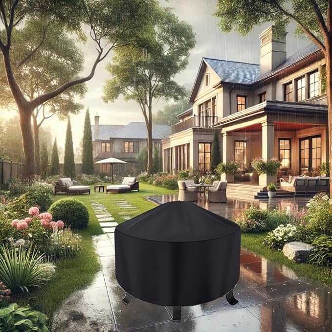 Round Fire Pit Cover for 22-34 Inch Firepit, Heavy Duty Outdoor Patio Fireplace Covers - Waterproof Dustproof Anti UV and Tear Resistant