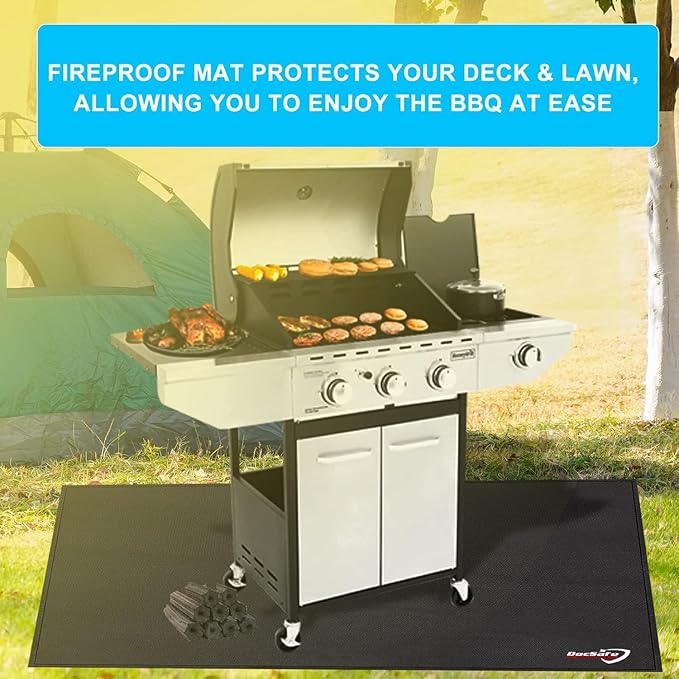 DocSafe 65 x 42 inches Under Grill Mat,Large 4 Layers Fire Pit Mat,Fireproof Mat Heat Insulated Protector for Deck,Patio,Grass,Smoker,BBQ,Reusable Oil-Proof and Waterproof Indoor Fireplace Pad,Black