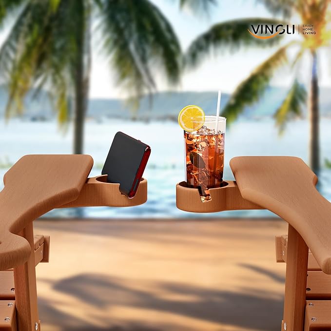 VINGLI Back-Adjustable Plastic Folding Adirondack Chairs Set of 2, Teak