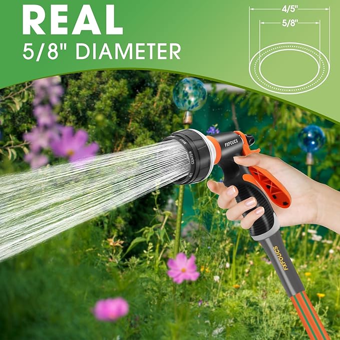Heavy Duty Garden Hose – 5/8 Inch Flexible, Lightweight Hybrid Hose with 600 PSI Burst Pressure, Swivel Handle,All-Weather Water Hose, Durable Copper Male/Female Fittings (Orange, 50FT)