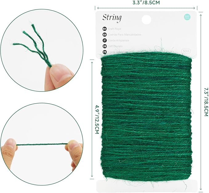 KINGLAKE Green Twine String 2mm Green Jute Twine,Green String Twine for Crafts Wrapping,164 Feet Garden Twine String for Climbing Plants Tomato Holiday Floristry