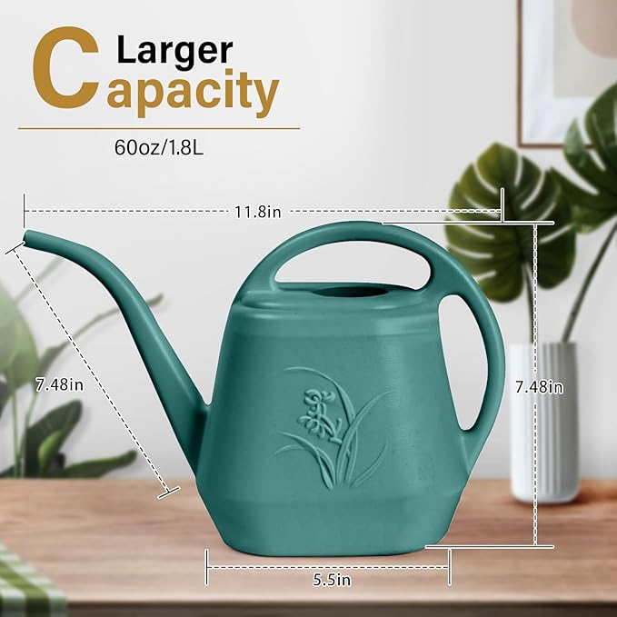 ZXJ Plant Watering Can - for Indoor and Outdoor Home Garden Plants - with Long Spout - Green - 1/2 Gallon