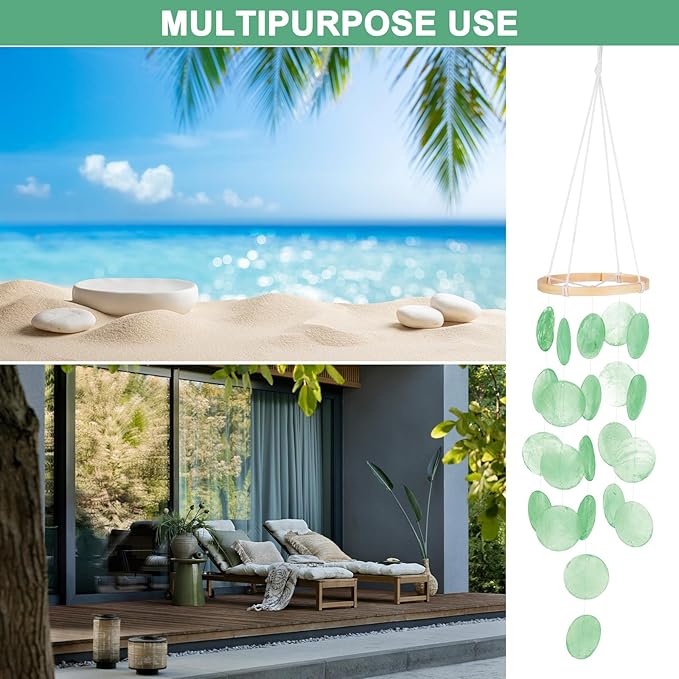 Shell Wind Chime for Outside, Seashell Wind Chime Sea Glass Shell Wind Chime for Outside/Patio/Garden/Porch Decor, Handcrafted Wind Chime [Green]