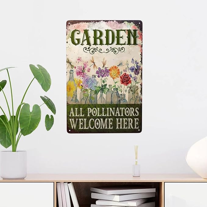 Garden Signs Vintage Metal Tin Sign Retro Garden Decor Welcome Plaque Housewarming Gift for Farmhouse Yard Home 8x12 Inch