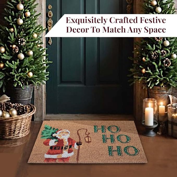 Folkulture Christmas Door Mat Outdoor, Eco Friendly Christmas Door Mats for Front Door, 28 X 16 Inch Welcome Matt or Doormat for Home Entrance, Durable & Anti Slip Coir Door Mats (Santa Clause)