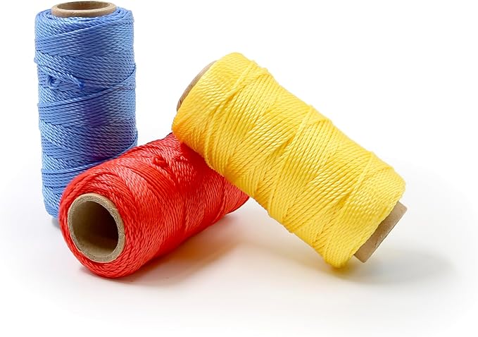 Mason Line String 1.3mm Thick Twisted Polypropylene – Durable Construction Twine for Laying Bricks, Blocks, Fences in Gardening, DIY & Landscaping Projects (Set 3 Colors, 262 Ft x 3 Pcs)