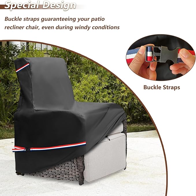 Outdoor Recliner Chair Covers,Patio Swivel Chair Covers,600D Heavy Duty Waterproof Patio Rocking Chairs Cover,Outdoor Furniture Covers for All Weather Protection.Black