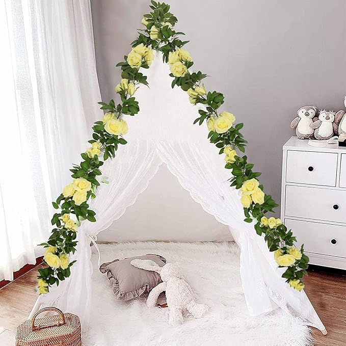 U'Artlines 5 Pack Artificial Yellow Rose Vines Floral Garlands Total 32.5 Ft Fake Vine Silk Flower Garland for Indoor Outdoor Home Wedding Arch Garden Wall Decoration(Yellow,5pcs)